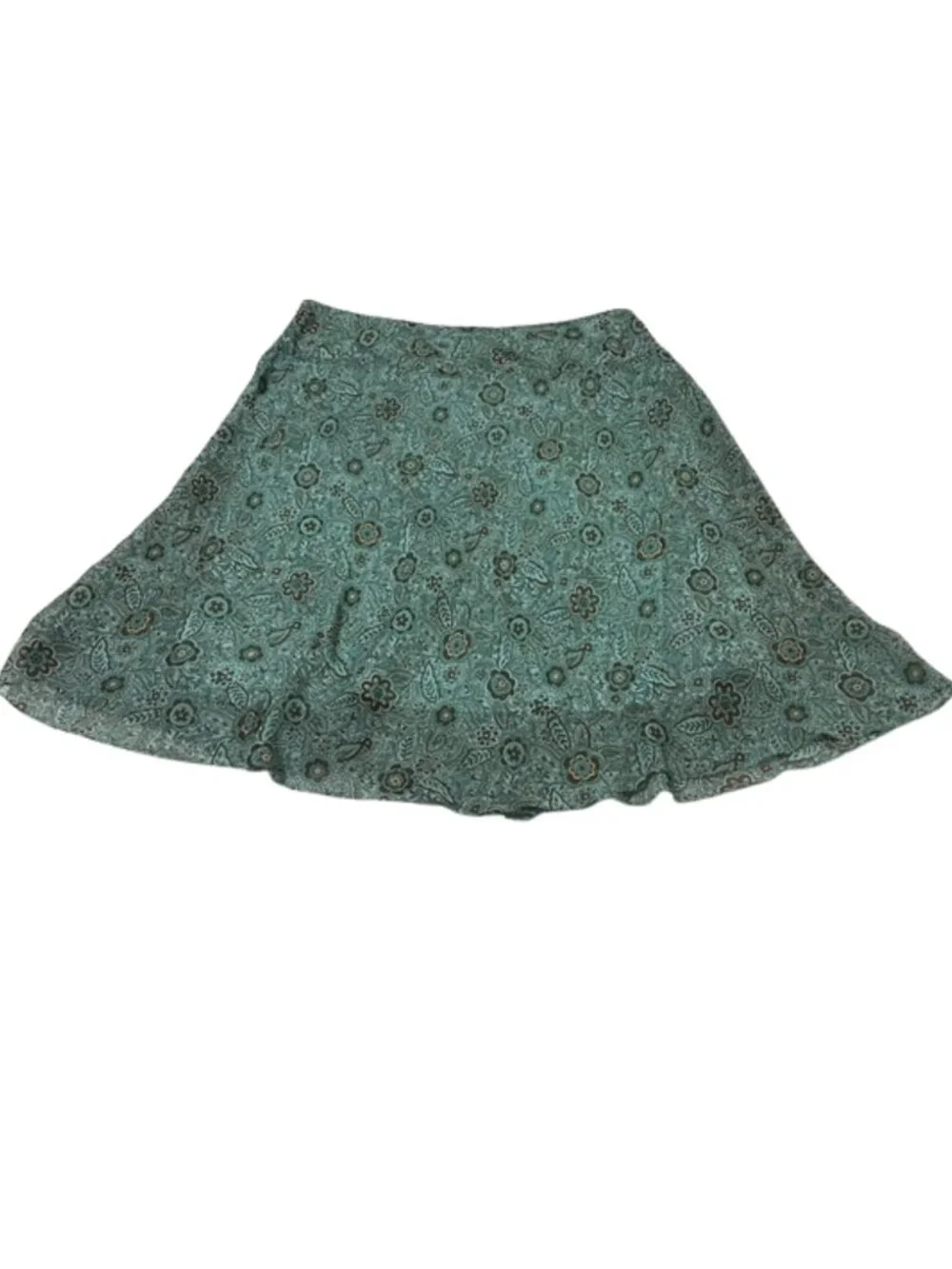 Sandra Darren Teal Brown Floral Lined A-Line Midi Skirt Plus Size 18W